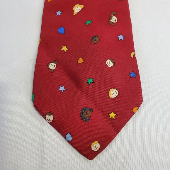 American Academy Of Pediatrics Red Necktie With Colorful Cartoon Faces & Stars - Picture 2 of 3